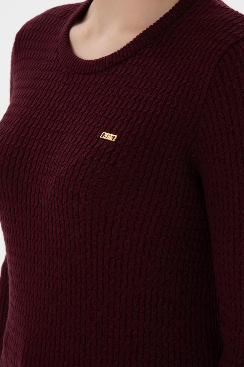 Kadın Koyu Bordo Bisiklet Yaka Basic Kazak