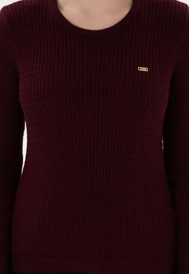 Kadın Koyu Bordo Bisiklet Yaka Basic Kazak - 50312922004