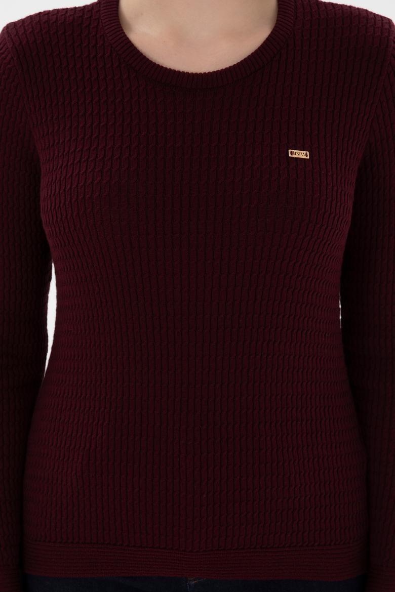 Kadın Koyu Bordo Bisiklet Yaka Basic Kazak - 50312922004