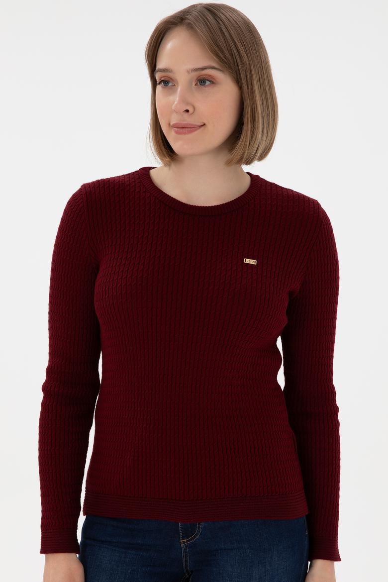 Kadın Bordo Bisiklet Yaka Basic Kazak - 50312922017