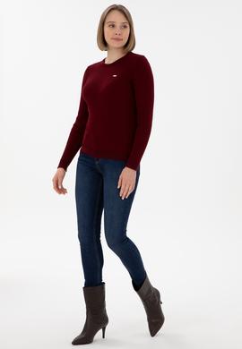 Kadın Bordo Bisiklet Yaka Basic Kazak - 50312922017