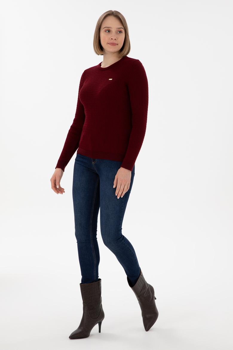 Kadın Bordo Bisiklet Yaka Basic Kazak - 50312922017