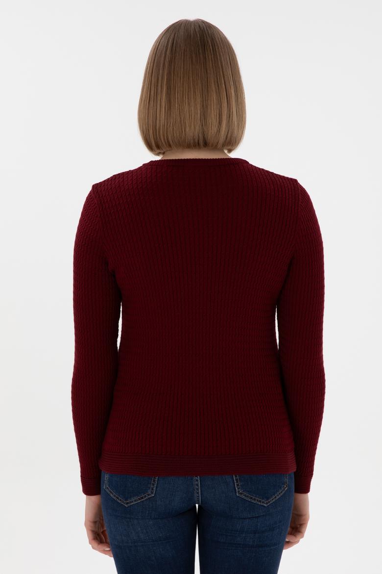 Kadın Bordo Bisiklet Yaka Basic Kazak - 50312922017