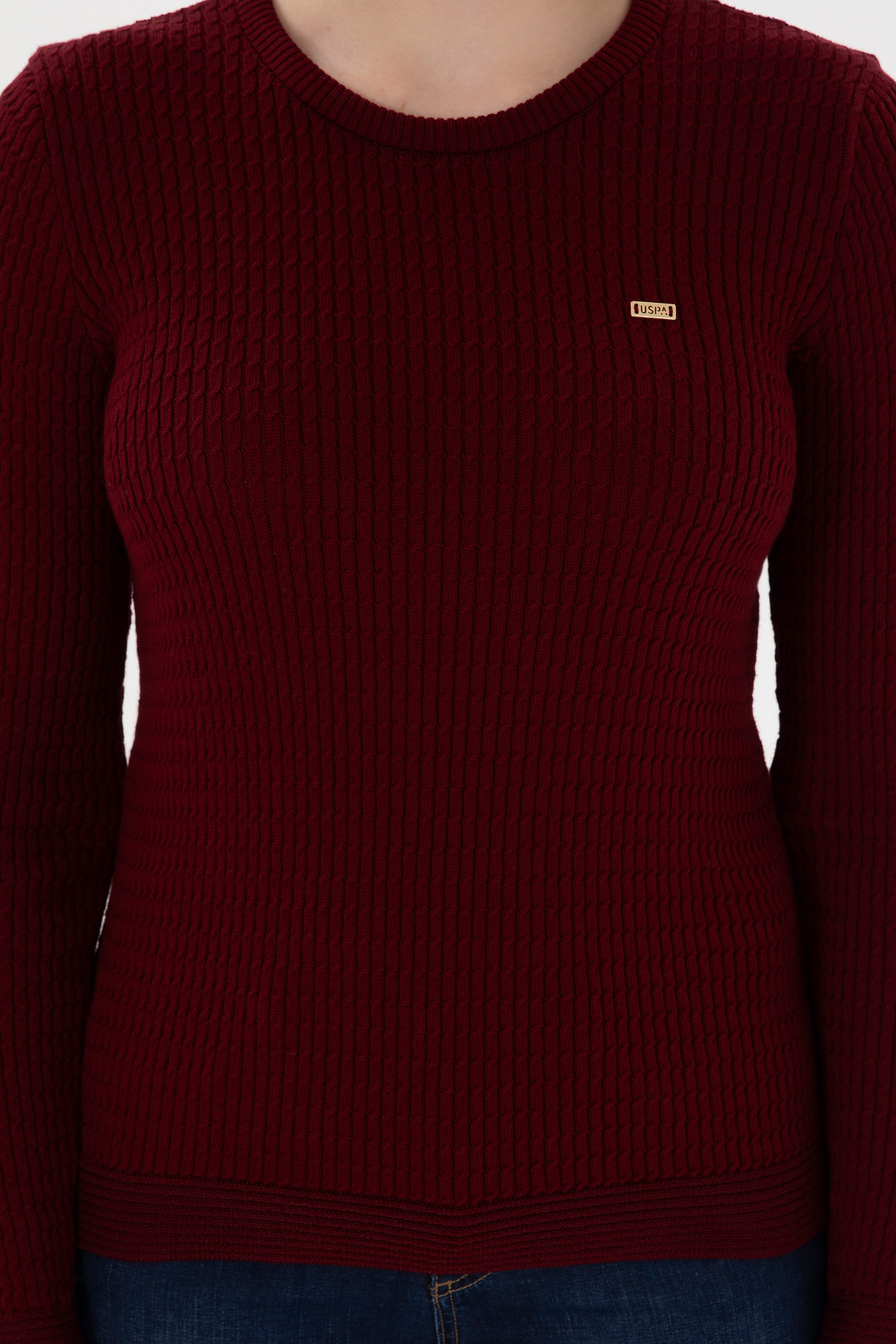 Kadın Bordo Bisiklet Yaka Basic Kazak - Image 6