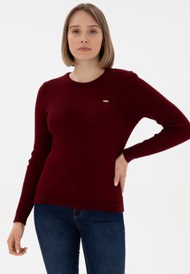 Kadın Bordo Bisiklet Yaka Basic Kazak - 50312922017