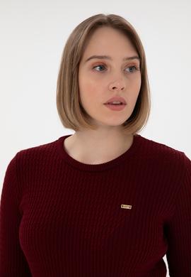 Kadın Bordo Bisiklet Yaka Basic Kazak - 50312922017