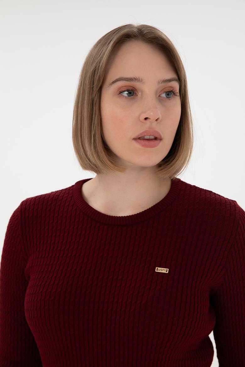 Kadın Bordo Bisiklet Yaka Basic Kazak - 50312922017