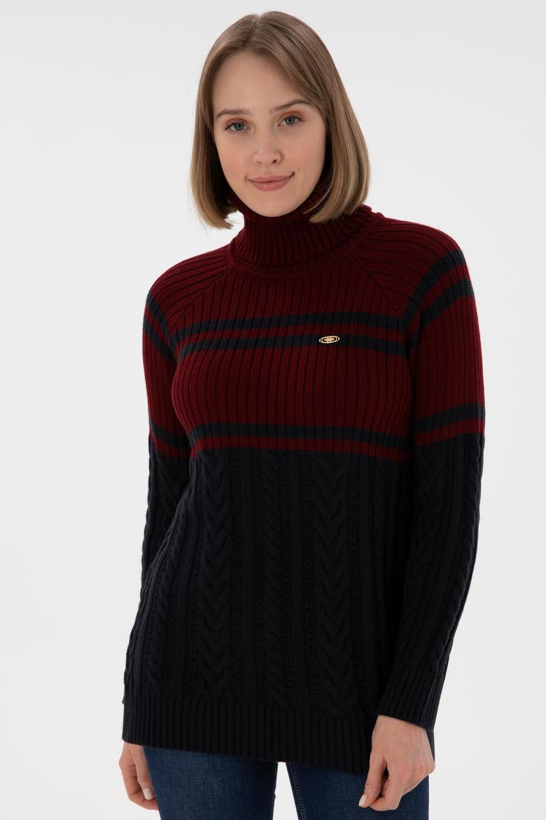 Kadın Bordo Boğazlı Kazak - 50293134005