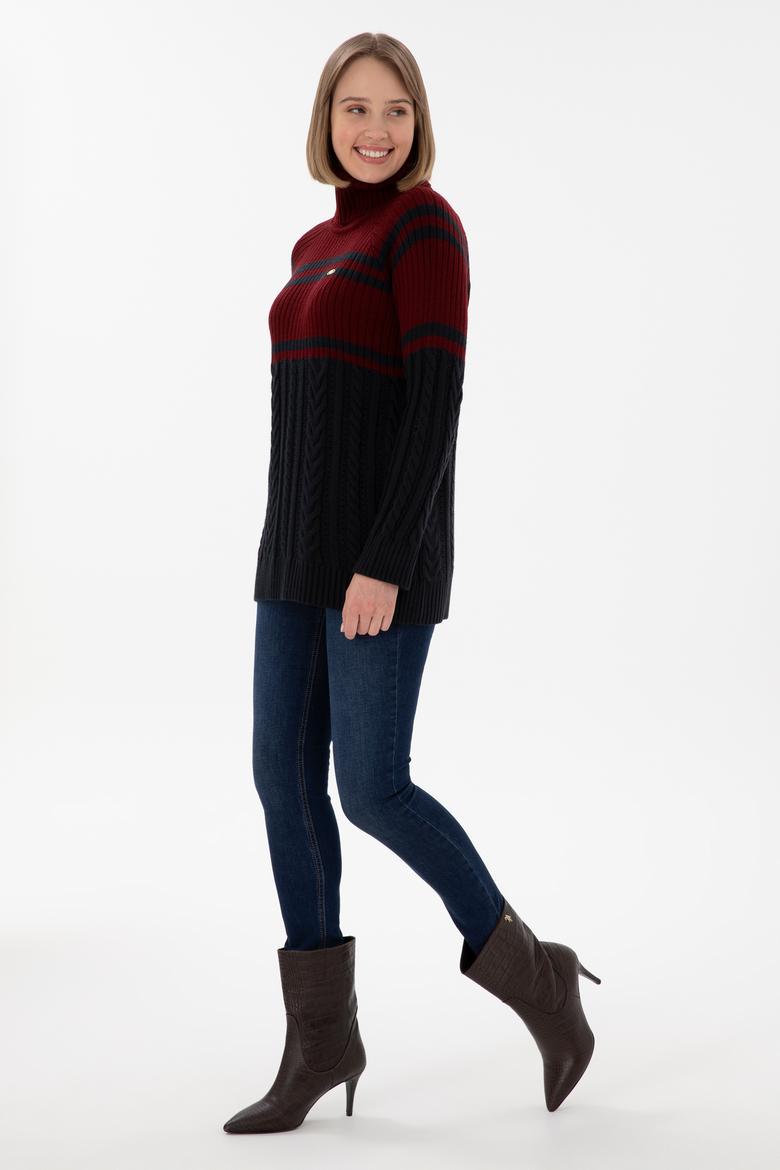 Kadın Bordo Boğazlı Kazak - 50293134005