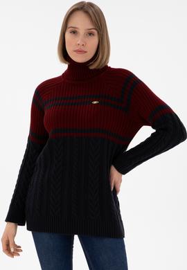 Kadın Bordo Boğazlı Kazak - 50293134005