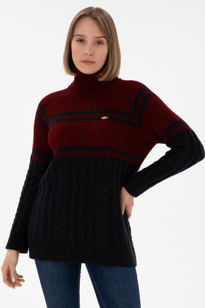 Kadın Bordo Boğazlı Kazak