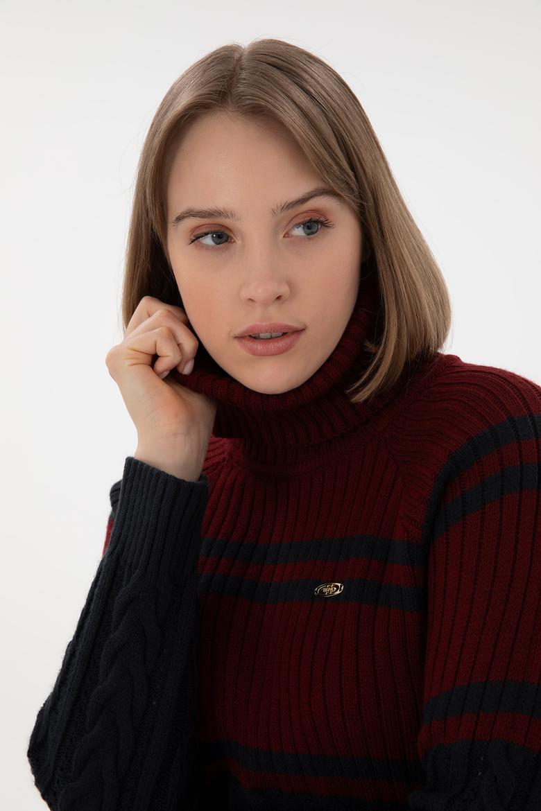 Kadın Bordo Boğazlı Kazak - 50293134005