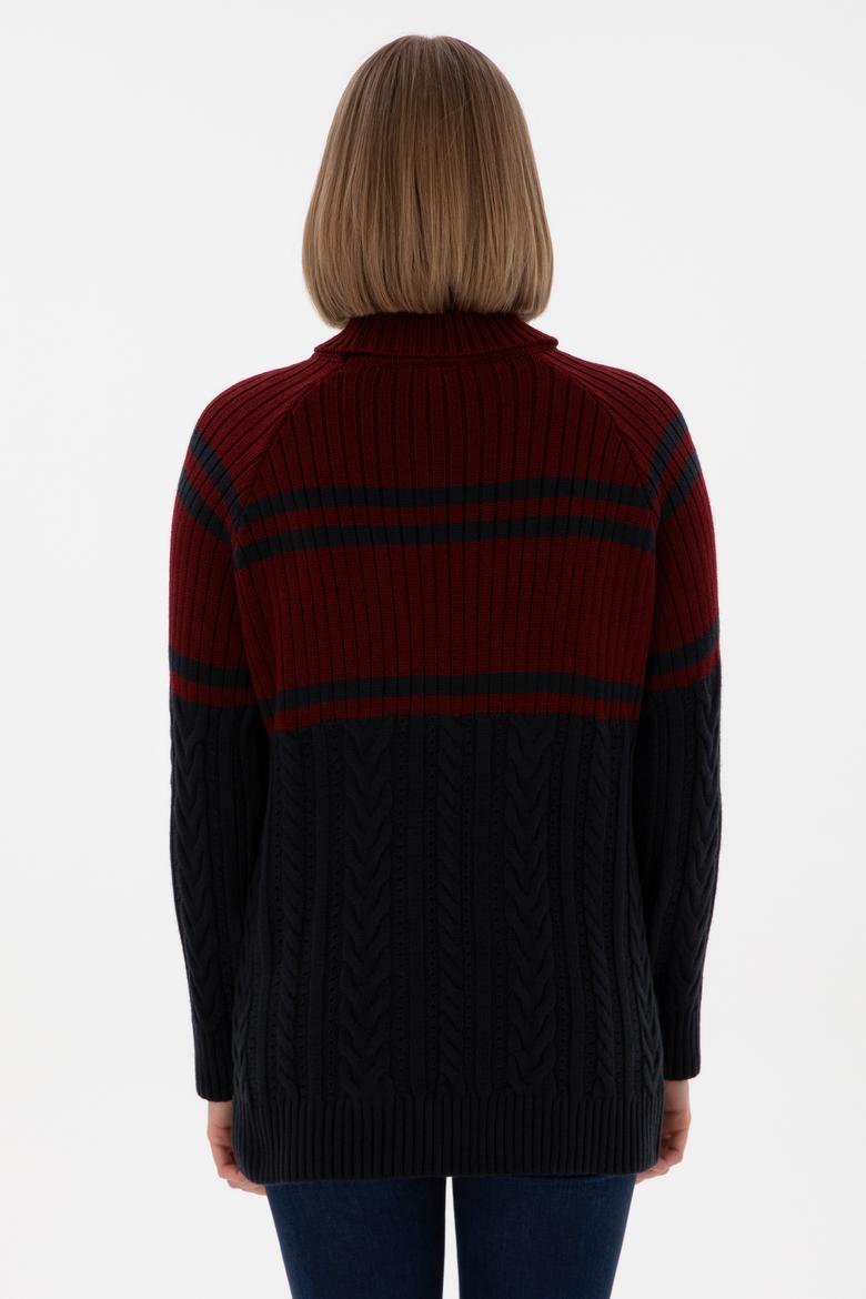 Kadın Bordo Boğazlı Kazak - 50293134005