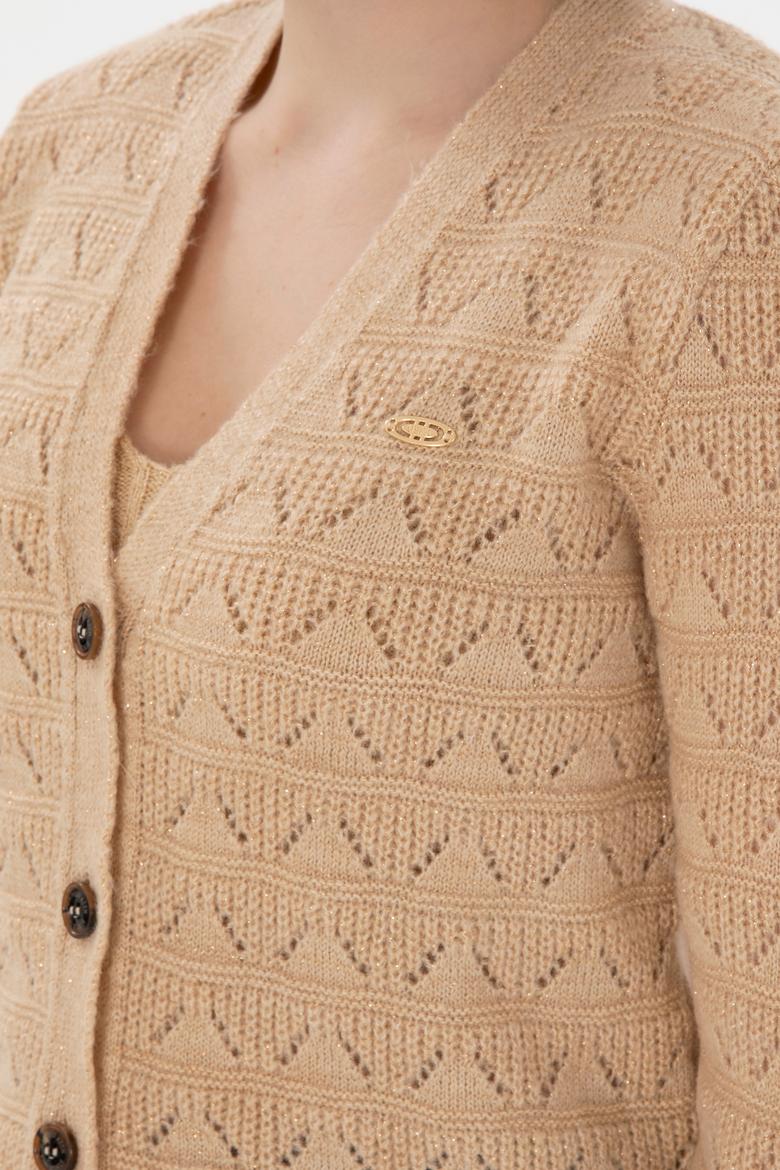 Kadın Kum Triko Hırka - 50293082023