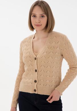 Kadın Kum Triko Hırka - 50293082023