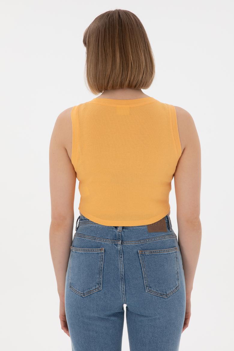 Kadın Turuncu Kolsuz Bisiklet Yaka Crop Basic Tişört - 50305695043