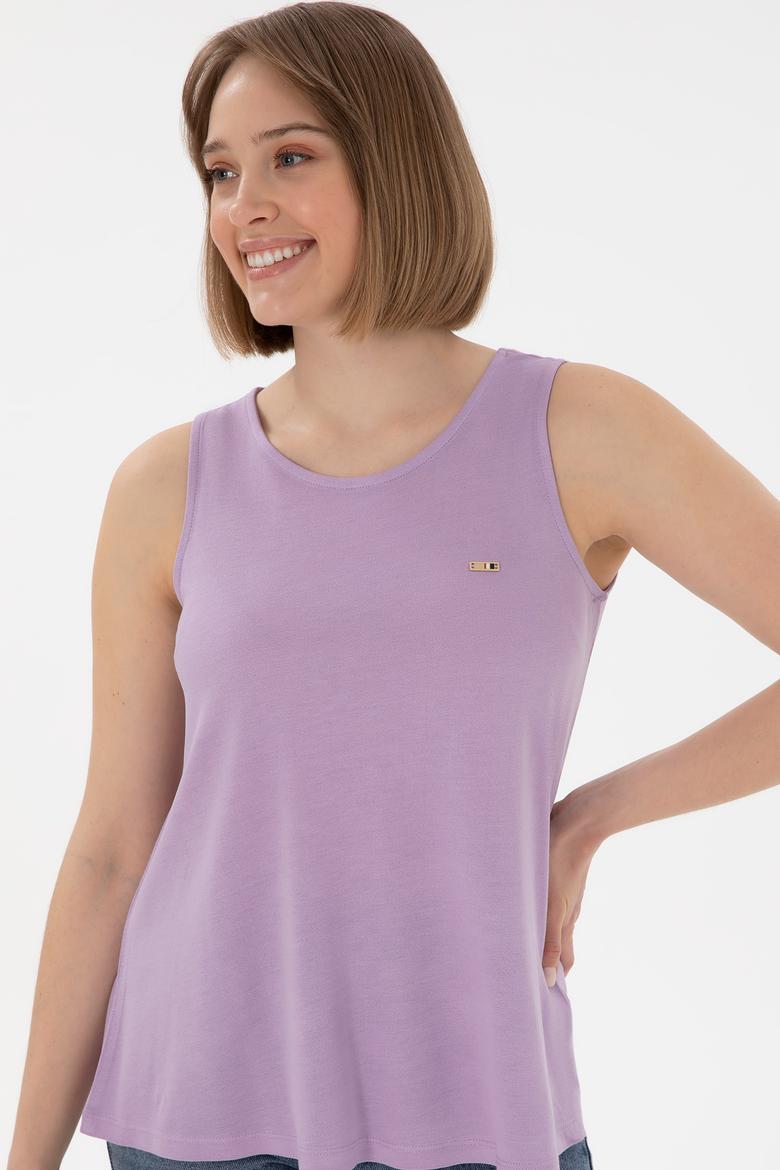 Kadın Lila Kolsuz Bisiklet Yaka Tişört - 50305819037