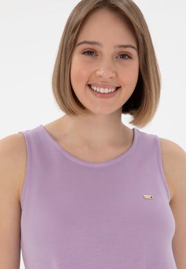 Kadın Lila Kolsuz Bisiklet Yaka Tişört - 50305819037