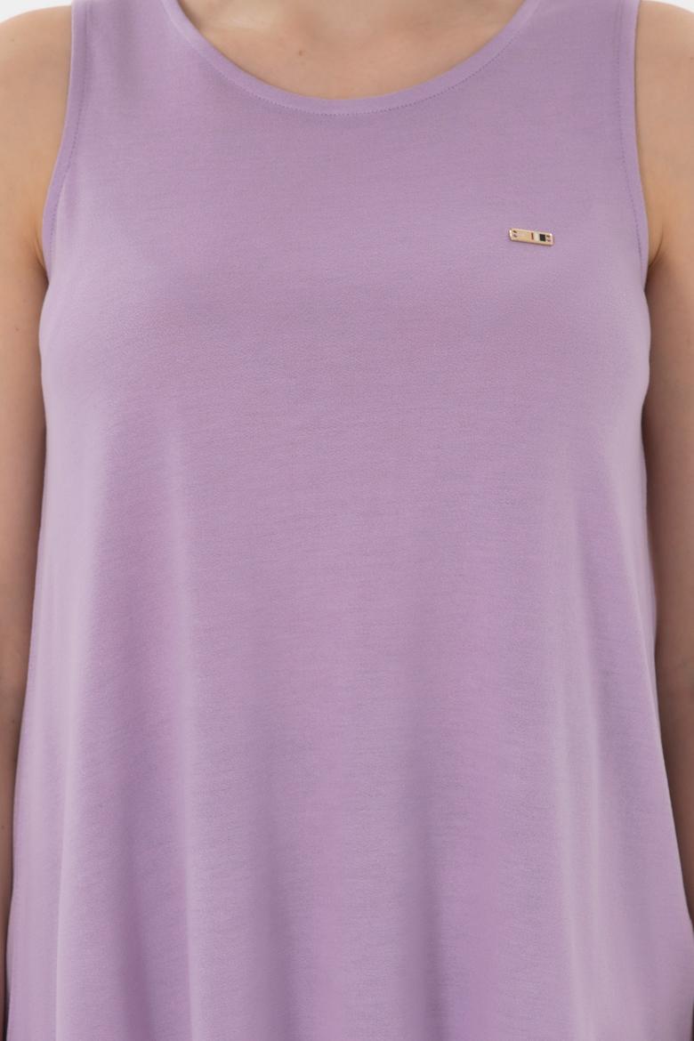 Kadın Lila Kolsuz Bisiklet Yaka Tişört - 50305819037