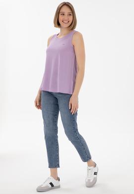 Kadın Lila Kolsuz Bisiklet Yaka Tişört - 50305819037