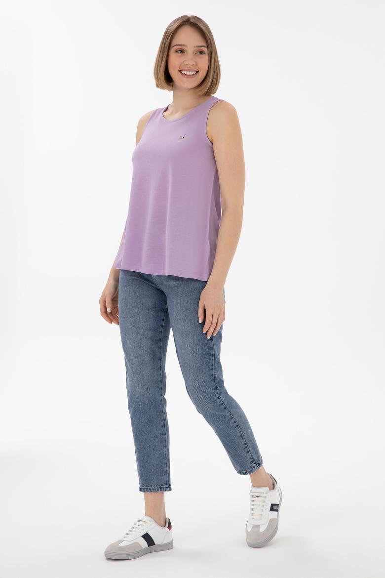 Kadın Lila Kolsuz Bisiklet Yaka Tişört - 50305819037