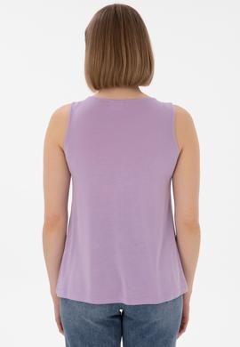 Kadın Lila Kolsuz Bisiklet Yaka Tişört - 50305819037