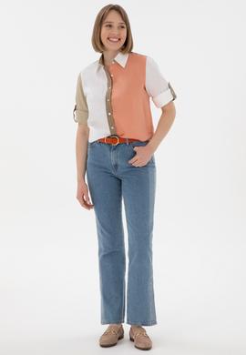 Kadın Somon Uzun Kollu Gömlek - 50283567013