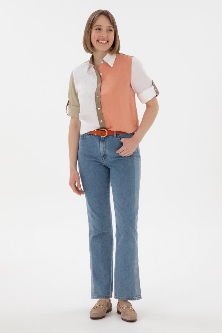 Kadın Somon Uzun Kollu Gömlek - 50283567013