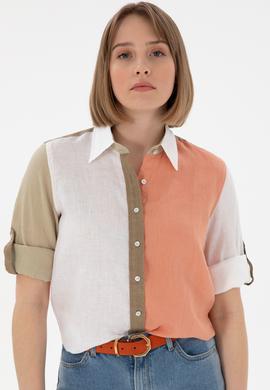 Kadın Somon Uzun Kollu Gömlek - 50283567013