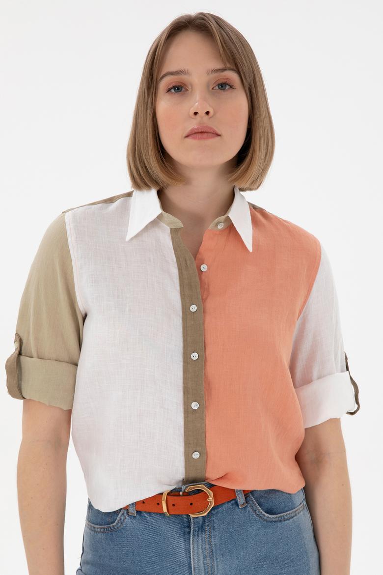 Kadın Somon Uzun Kollu Gömlek - 50283567013