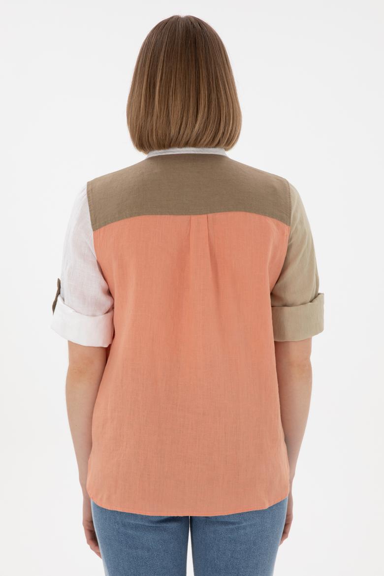 Kadın Somon Uzun Kollu Gömlek - 50283567013