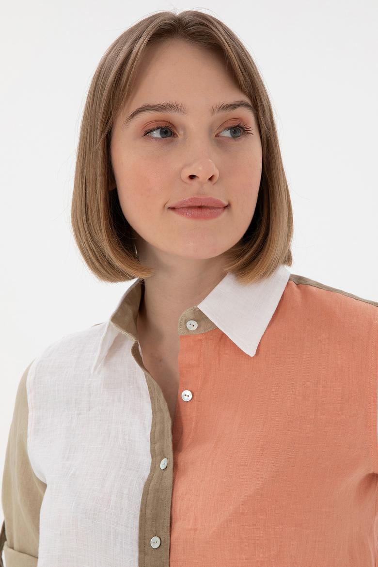 Kadın Somon Uzun Kollu Gömlek - 50283567013