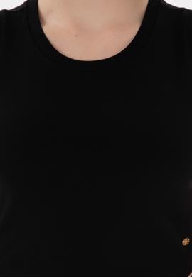 Kadın Siyah Kolsuz Bisiklet Yaka Crop Basic Tişört - 50305695003