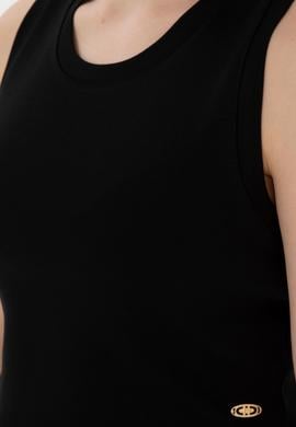 Kadın Siyah Kolsuz Bisiklet Yaka Crop Basic Tişört - 50305695003