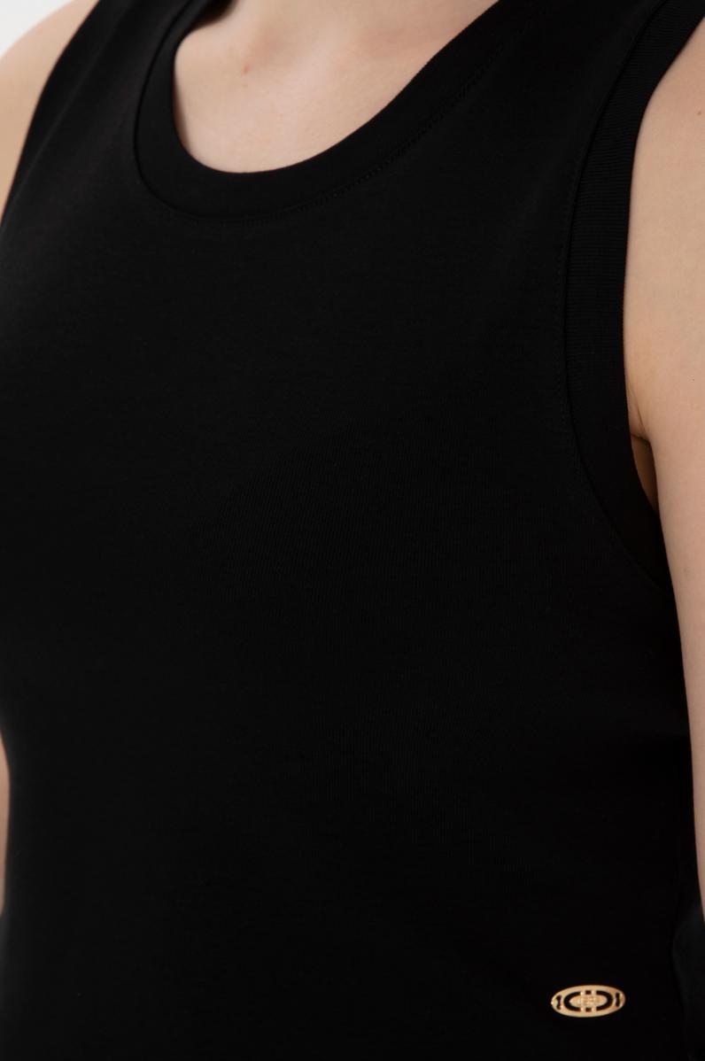 Kadın Siyah Kolsuz Bisiklet Yaka Crop Basic Tişört