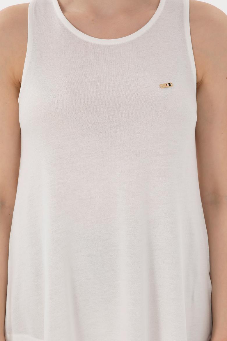 Kadın Ekru Kolsuz Bisiklet Yaka Tişört - 50305819020