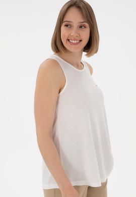 Kadın Ekru Kolsuz Bisiklet Yaka Tişört - 50305819020