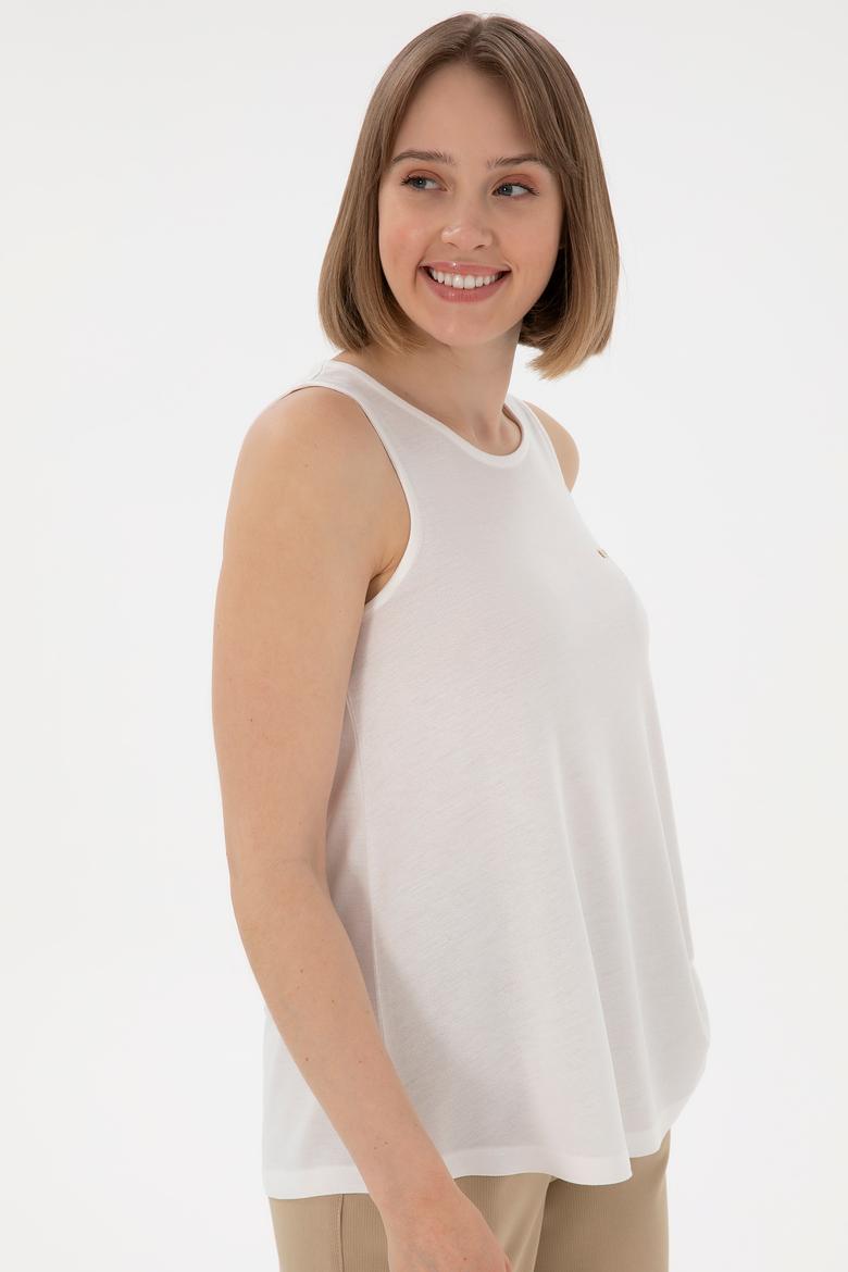 Kadın Ekru Kolsuz Bisiklet Yaka Tişört - 50305819020