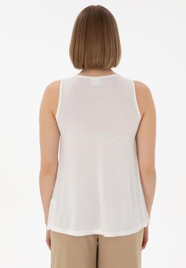 Kadın Ekru Kolsuz Bisiklet Yaka Tişört - 50305819020