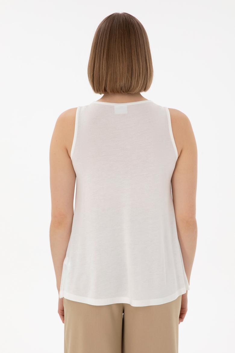 Kadın Ekru Kolsuz Bisiklet Yaka Tişört - 50305819020