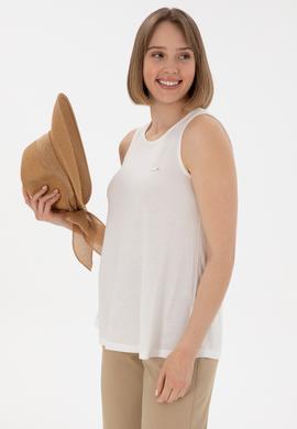 Kadın Ekru Kolsuz Bisiklet Yaka Tişört - 50305819020