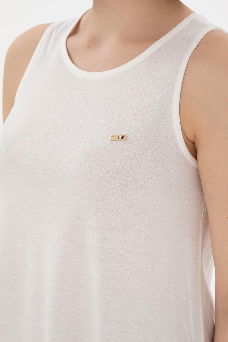 Kadın Ekru Kolsuz Bisiklet Yaka Tişört - 50305819020