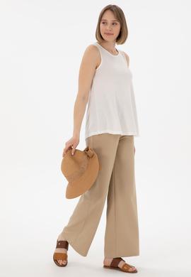 Kadın Ekru Kolsuz Bisiklet Yaka Tişört - 50305819020