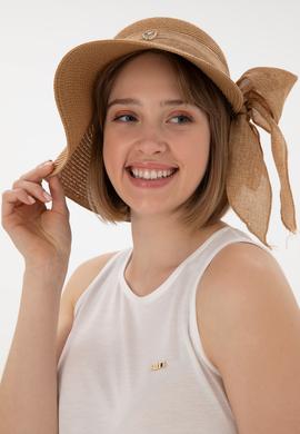 Kadın Ekru Kolsuz Bisiklet Yaka Tişört - 50305819020