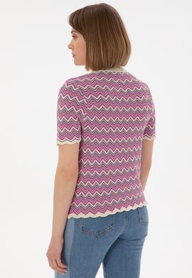 Kadın Fuşya Bisiklet Yaka Triko Tişört - 50306835020