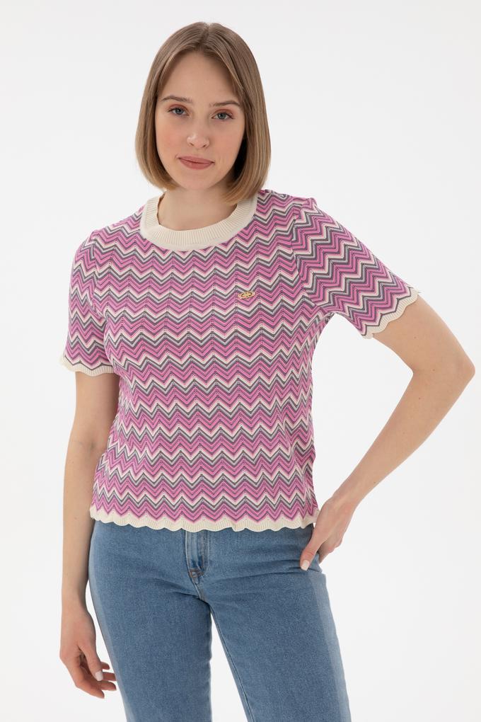 Kadın Fuşya Bisiklet Yaka Triko Tişört