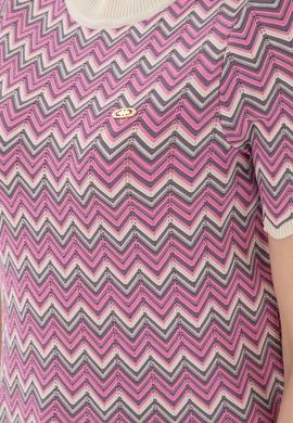 Kadın Fuşya Bisiklet Yaka Triko Tişört - 50306835020