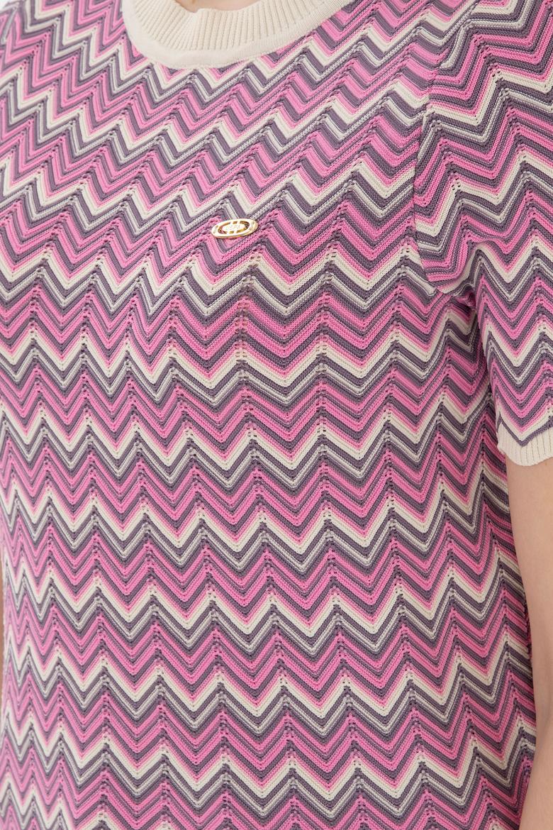 Kadın Fuşya Bisiklet Yaka Triko Tişört - 50306835020