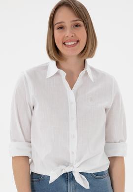 Kadın Beyaz Uzun Kollu Basic Gömlek - 50307694003
