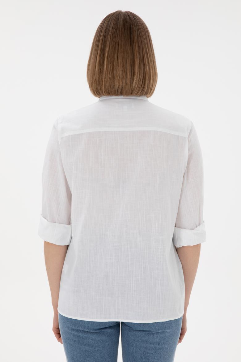 Kadın Beyaz Uzun Kollu Basic Gömlek - 50307694003